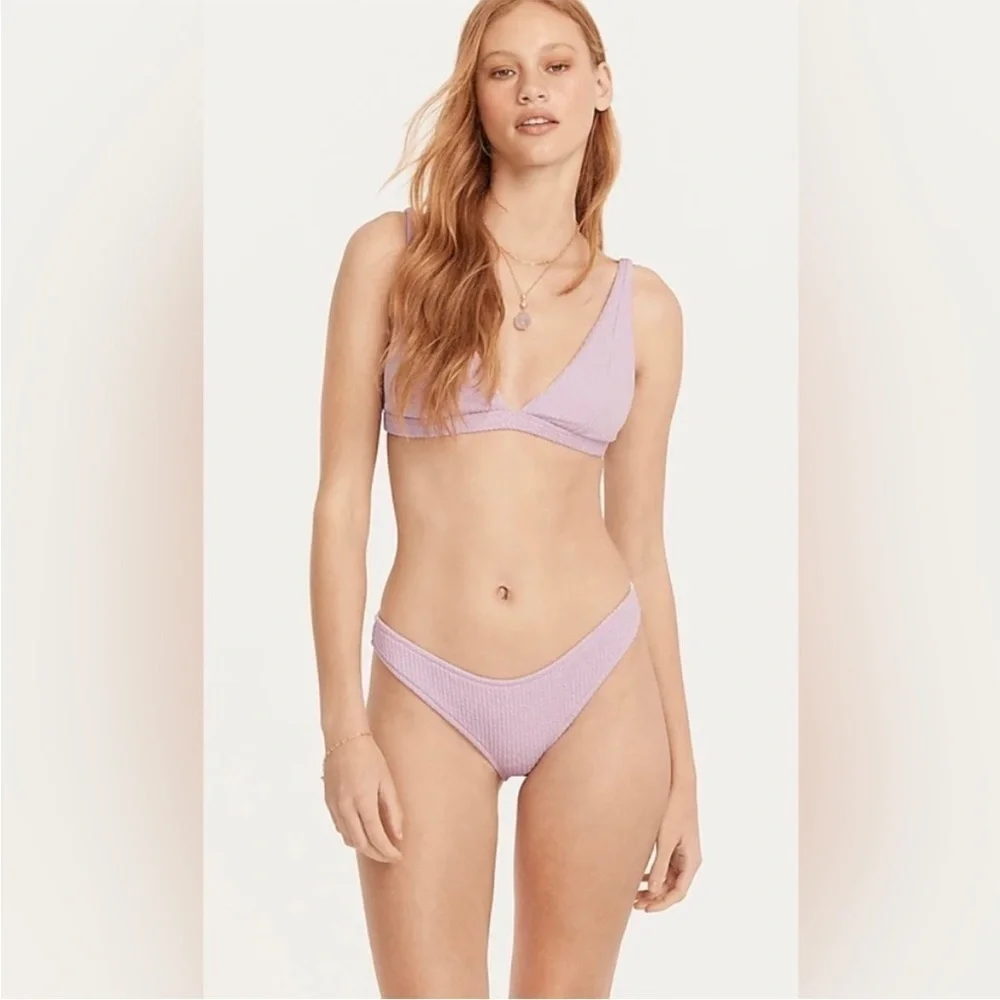 J.Crew Textured Curved-Waist Cheeky Bikini Bottoms Light Purple Color Size S